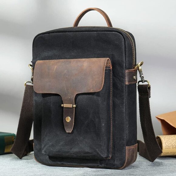 Vintage Waxed Canvas Messenger Bag for Men & Women, Lightweight Crossbody Sling - Picture 7 of 7